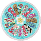 Lofaris Slipper And Waves Floral Summer Round Beach Towel